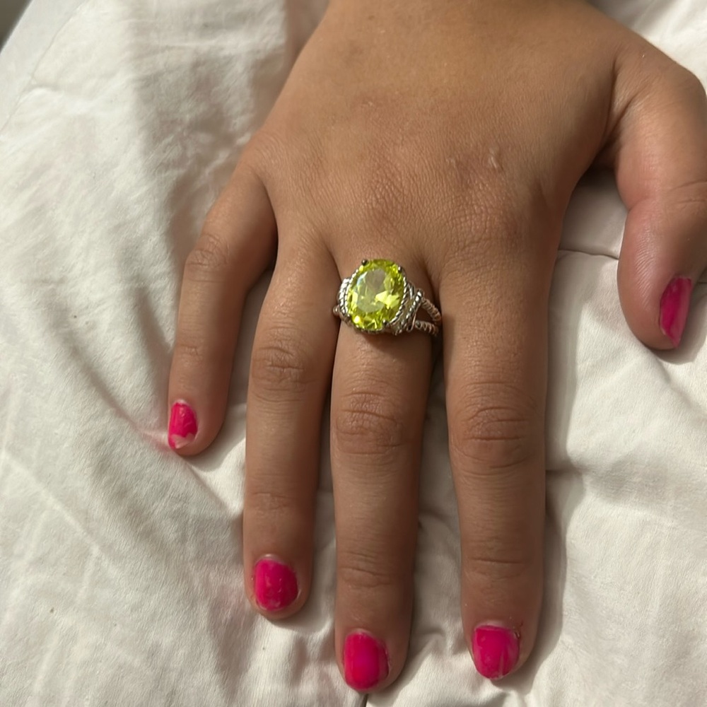 Green and silver ring